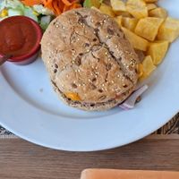 Canadu Burger with patatas bravas at Canadu in Malaga