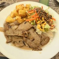 Seitan with pepper corn sauce (oat cream)  at Canadu in Malaga