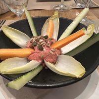 Beetroot hummuss  at Canadu in Malaga