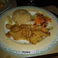 Seitan cutlet and rice at Canadu in Malaga