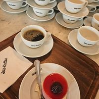 Blackberry mousse with "brownie" base at Vete-Katten in Stockholm