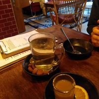 Raspberry leaf tea and ginger shot at Bhalu in Nijmegen
