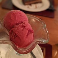 Raspberry sorbet, again, the portions were massive, but I loved every bit of it! at Charlie Brown's Diner in Eastbourne