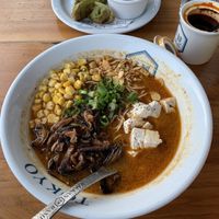 Spicy ramen and gyoza  at RAKKAN Ramen - DTLA in Los Angeles