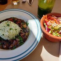 Feijoada + orange ginger spinach juice at Bio.Tequim Vegetariano Restaurante in Tavira