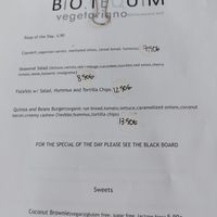 Daily menu at Bio.Tequim Vegetariano Restaurante in Tavira