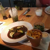 vegan steak, fries and mayo at Orzo People Music Nature in Krakow