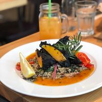 Vegan dish - Pumpkin wrapped in nori, with quinoa and wild rice at Orzo People Music Nature in Krakow