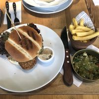 Vegan chicken burger at Orzo People Music Nature in Krakow