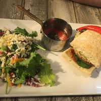 Roasted Aubergine, Spinach and Harissa Burger  at The Oat Sheaf in Fleet