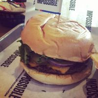 Impossible Burger (lettuce, tomato, onion and cheddar NOT VEGAN CHEESE)  at Arooga's in Mechanicsburg