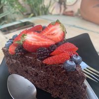 Chocolate cake, very generous portion!  at Huitzilli Saludable in Merida