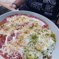 Variety of 3 different Pasta (Tortellini, Canelloni and Tagliatelle) at El Vegetariano de la Alcazabilla in Malaga