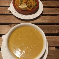 Paella and zucchini soup  at El Vegetariano de la Alcazabilla in Malaga