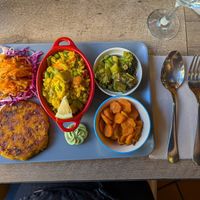 The gluten free/ vegan plate, love! at El Vegetariano de la Alcazabilla in Malaga