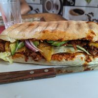 Torta Al Pastor (soy pastor, lettuce, grilled pineapple, onion, avo) at Comiendo Sano Mi Tienda de la Salud in Mazatlan