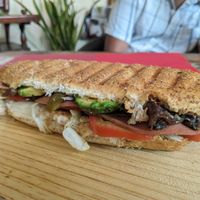 Torta Boscaoilla (Portobello mushroom, avo, pickled jalapeños, tomato, lettuce, vegan mayo) at Comiendo Sano Mi Tienda de la Salud in Mazatlan