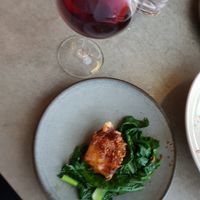 Zucchini tempira and garlic greens at Aloft in Hobart