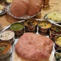 The set meal with all its different curries at Herb Restaurant in Leicester