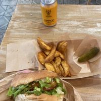 Burger and fries at Edgy Veggy in Sofia