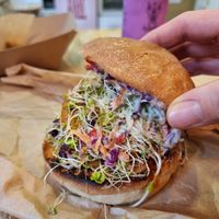 BBQ Tempeh Burger 🍔 😊 at Edgy Veggy in Sofia