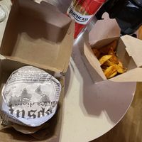 Big Mac with cheese and potato wedges  at Edgy Veggy in Sofia