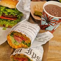 Unchicken burrito, Beyond burger, cookie shake at Edgy Veggy in Sofia