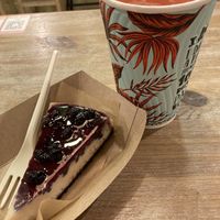 Blueberry Drizzle Cheesecake and strawberry lemonadee  at Edgy Veggy in Sofia