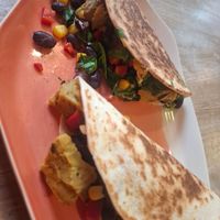 Bean quesadillas with added seitan at Edgy Veggy in Sofia
