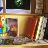 Cute book corner at Edgy Veggy in Sofia