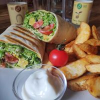 tempeh burrito with veggies and seeds  at Edgy Veggy in Sofia