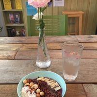 Acai bowl and homemade rose lemonade at Edgy Veggy in Sofia
