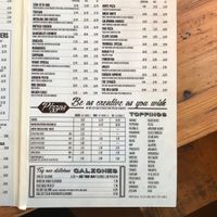 Pizza menu at Trumbull Pizza Company in Trumbull