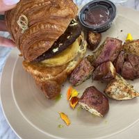Egg sausage and potato patty  at L'Artisane Creative Bakery in Coral Gables