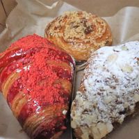 Almond Croissant, Strawberry-basil Cheescake croissant and Apple Danish at L'Artisane Creative Bakery in Coral Gables