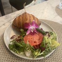 Mushroom croissant with side saladd  at L'Artisane Creative Bakery in Coral Gables