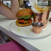 Burger is amazing with aioli mayo, red onions, butter lettuce and a wonderful bun at L'Artisane Creative Bakery in Coral Gables