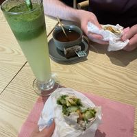 Forgot to take a photo cause it was so goood! Falafel bazookas, lemongrass ginger tea and lemon-mint juice 🫶🏻  at Falafel Penang in Penang