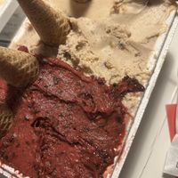 Take away vegan ice cream box (we were already eating it when I took the picture)   at Gelateria La Romana in Padua