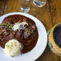This is the Soya Steaks with Rojo Mole!
I wasn’t too keen on the texture of the soya steak, but the mole was amazing !  at El Apapacho in Merida