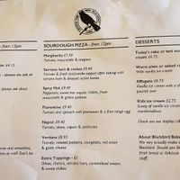 Menu at Blackbird Bakery in South West London