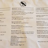 Menu at Blackbird Bakery in South West London