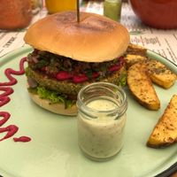 The Vegan Falafel Burger at Puro Zumo in Bogota