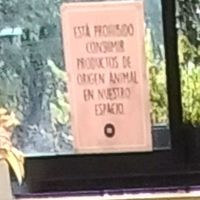""ESTA PROHIBIDO CONSUMIR PRODUCTOS DE ORIGEN ANIMAL EN NUESTRO ESPACIO"" at Puro Zumo in Bogota