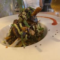 Tempeh and mushroom skewers   at La Voladora in Alicante