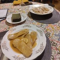 Top: Testaroli salsa noci; middle: polpettone; bottom: scaloppine marsala at In Unzaja in Savona