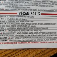 Vegan sushi roll menu at Sushi Nekosan in La Jolla