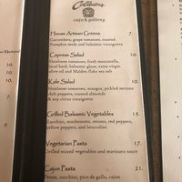 Vegetarian menu  at Collectors Cafe & Gallery in Myrtle Beach