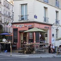 The front tables where you can see the Eiffel Tower. at Les Bols d'Antoine in Paris
