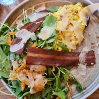 Tofu toast with vegan bacon at Les Bols d'Antoine in Paris